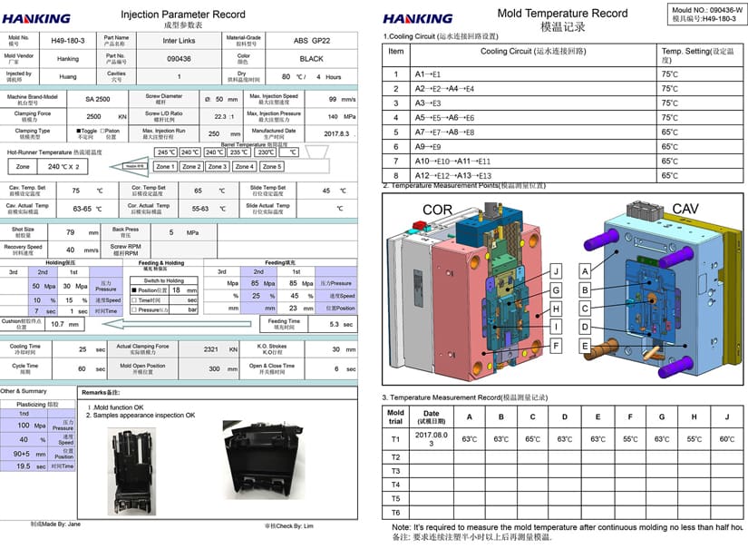 Injection Parameter & Temperature Record